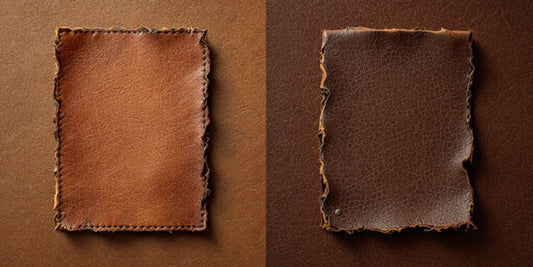 Comparison of full-grain leather vs genuine leather swatches showcasing texture and quality differences