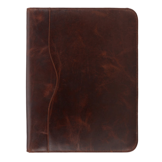 Wyoming Jack Frontier leather padfolio for letter size documents with multiple card slots and a secure closure.