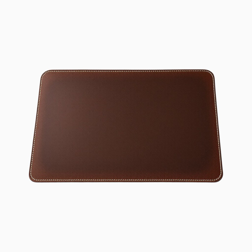 Wyoming Jack full-grain leather mouse pad in brown with elegant stitching for a classic look