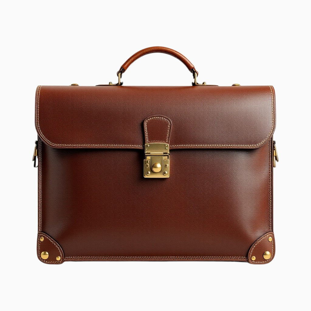 Classic Wyoming Jack full-grain leather briefcase with sturdy handle and secure lock closure