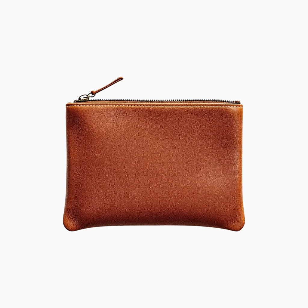 Wyoming Jack full-grain leather pouch in rich brown color with zip closure