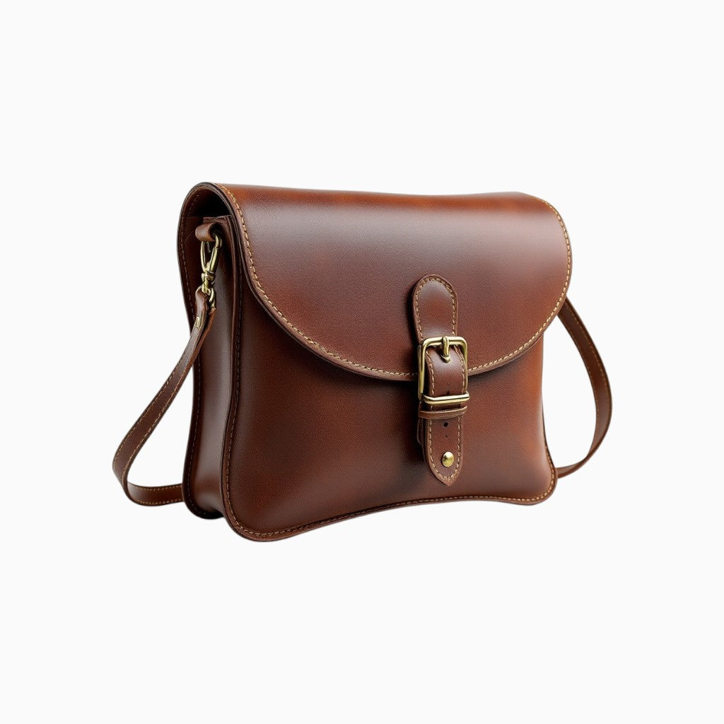 Wyoming Jack full-grain leather purse in rich brown with adjustable strap and stylish buckle detail