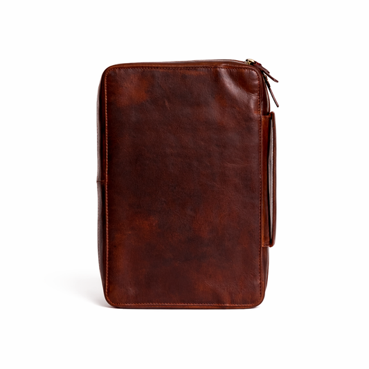 Frontier Leather Bible Cover by Wyoming Jack, showcasing rich leather texture and classic design for a Bible case.
