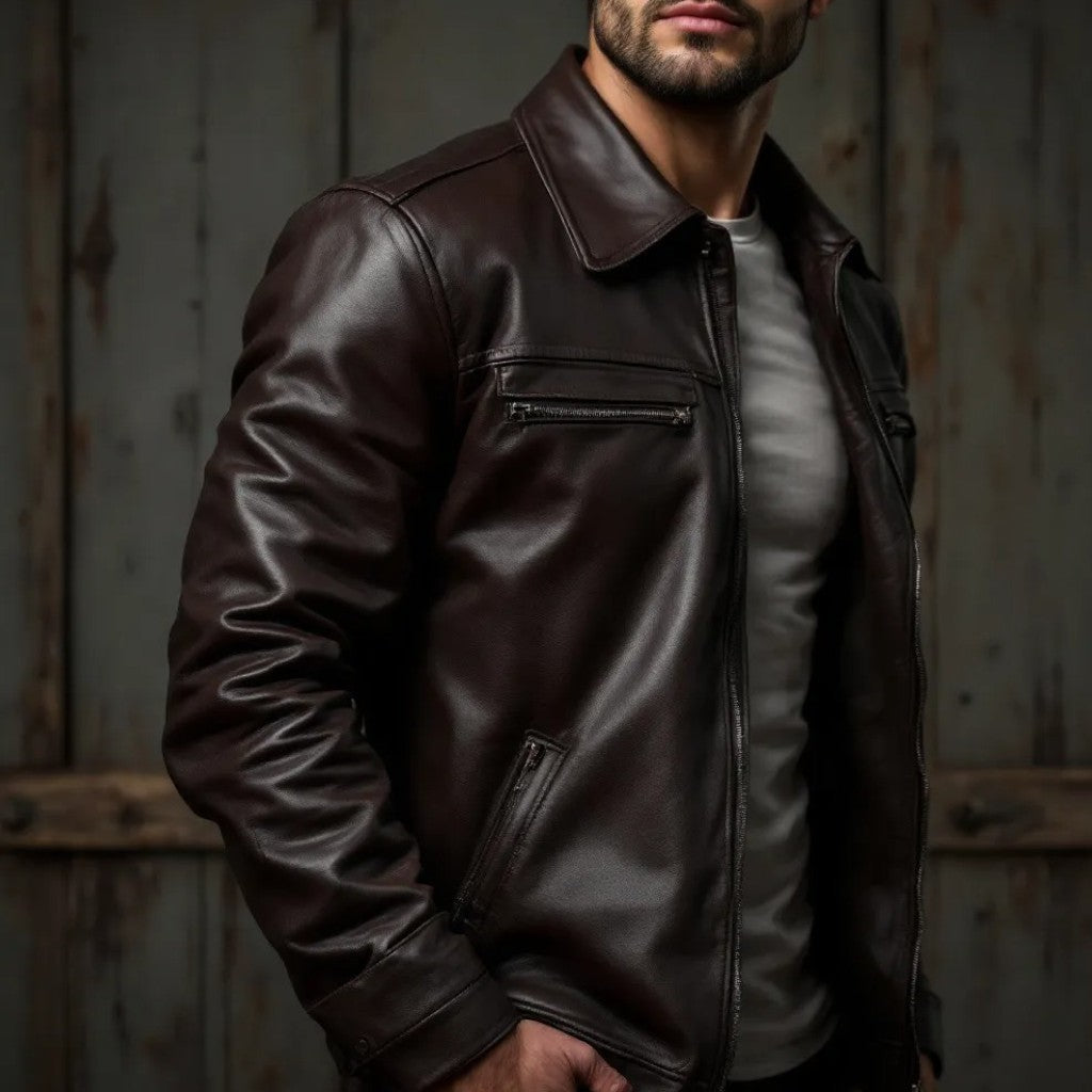 Stylish full-grain leather jacket by Wyoming Jack featuring a sleek design and classic fit