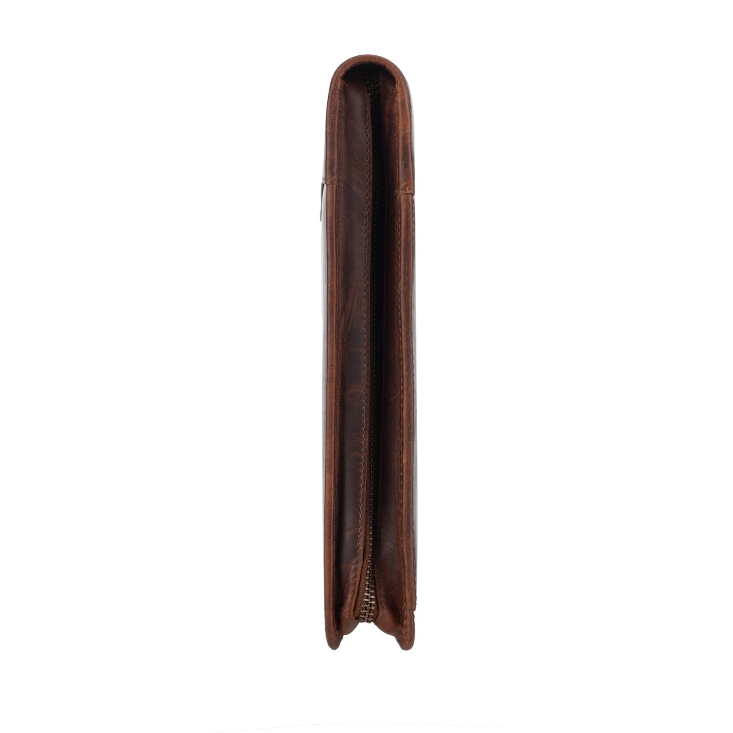 Wyoming Jack Frontier leather padfolio for letter size documents, featuring a sleek brown leather design and multiple organizing compartments.