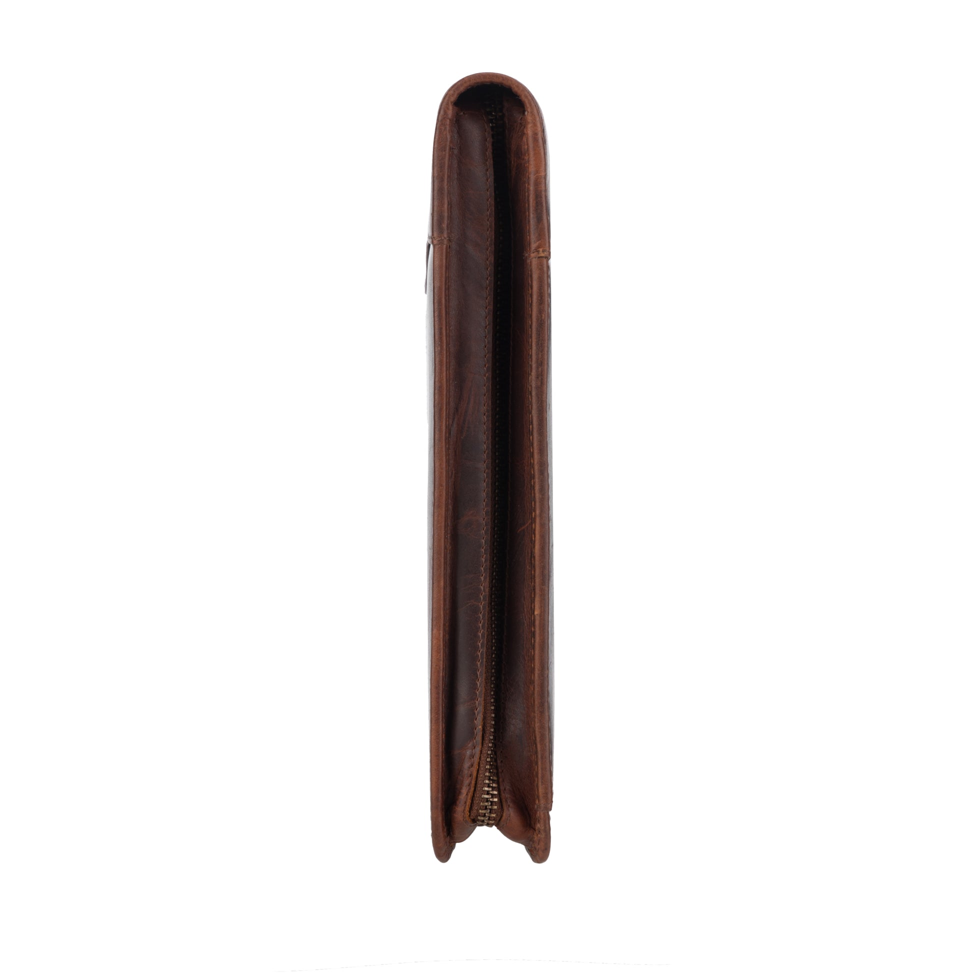 Wyoming Jack Frontier leather padfolio for letter size documents, featuring a sleek brown leather design and multiple organizing compartments.