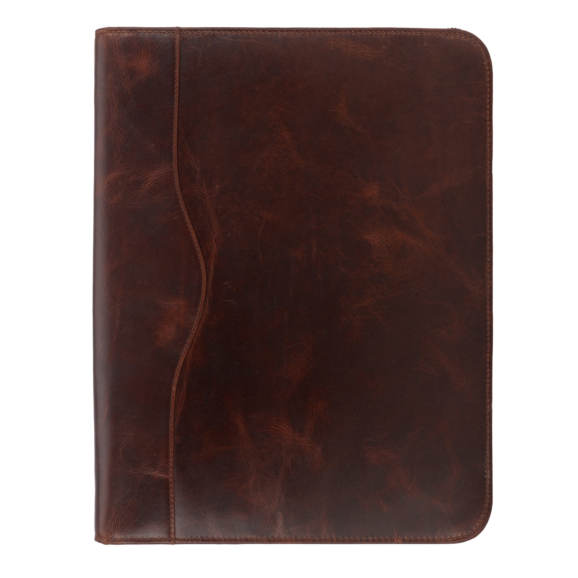 Wyoming Jack Frontier leather padfolio for letter size documents with multiple card slots and a secure closure.