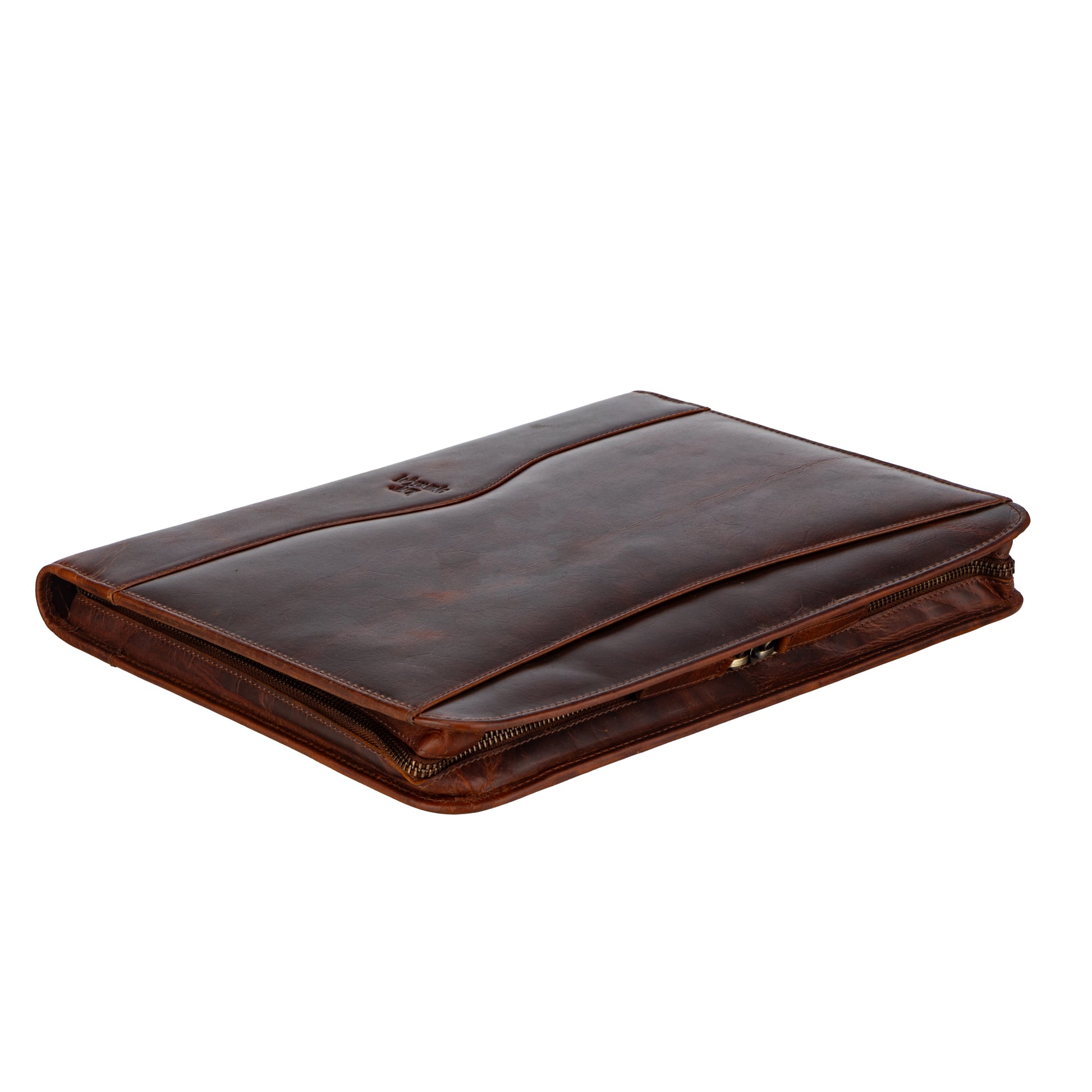 Wyoming Jack Frontier leather padfolio with letter size document compartments and pen holder for professional organization.