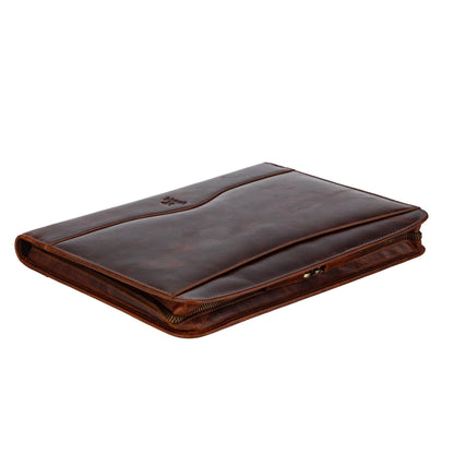 Wyoming Jack Frontier leather padfolio with letter size document compartments and pen holder for professional organization.