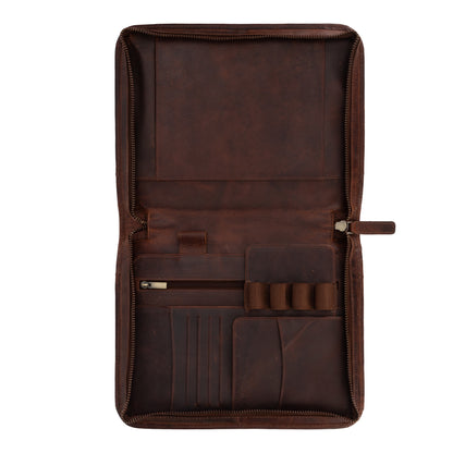 Wyoming Jack Frontier A5 leather portfolio and notebook cover with sleek design and multiple storage compartments.