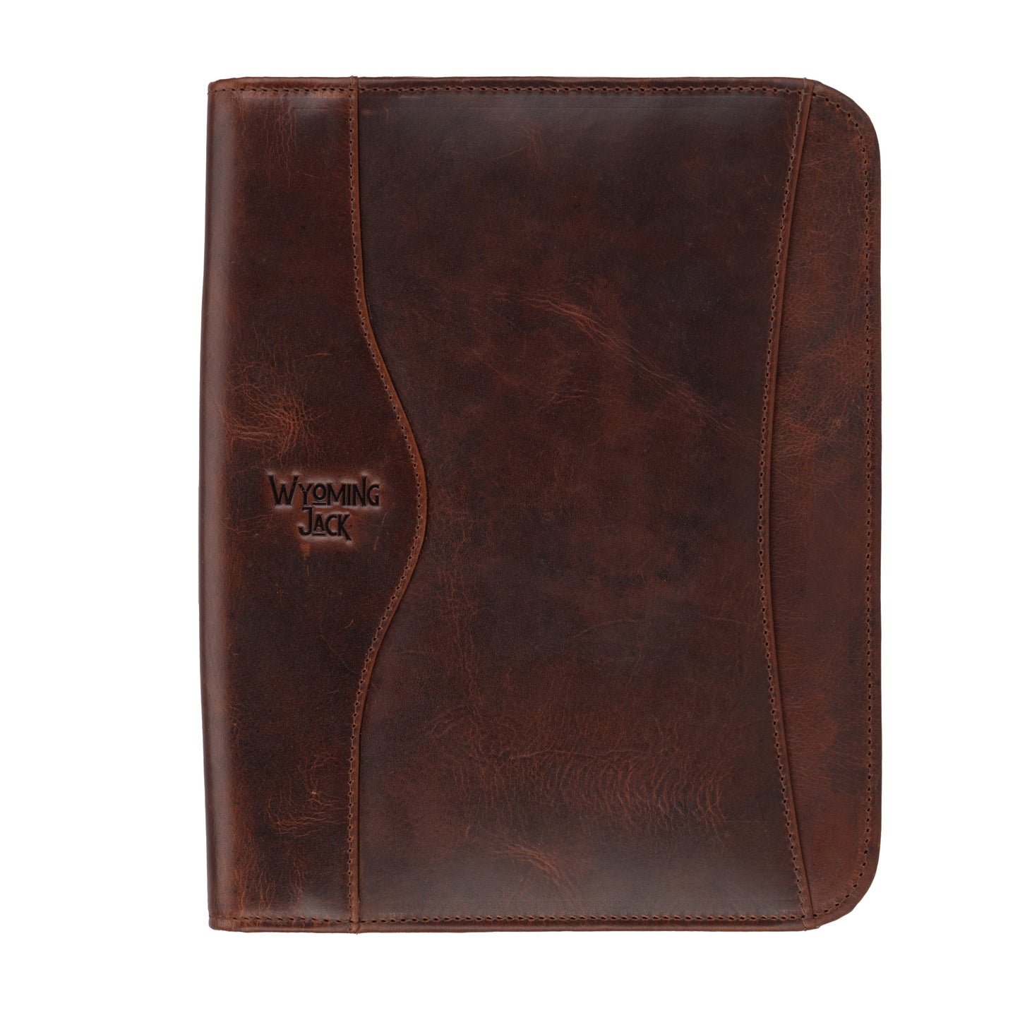 Wyoming Jack Frontier A5 leather portfolio and notebook cover with organization pockets and sleek design.
