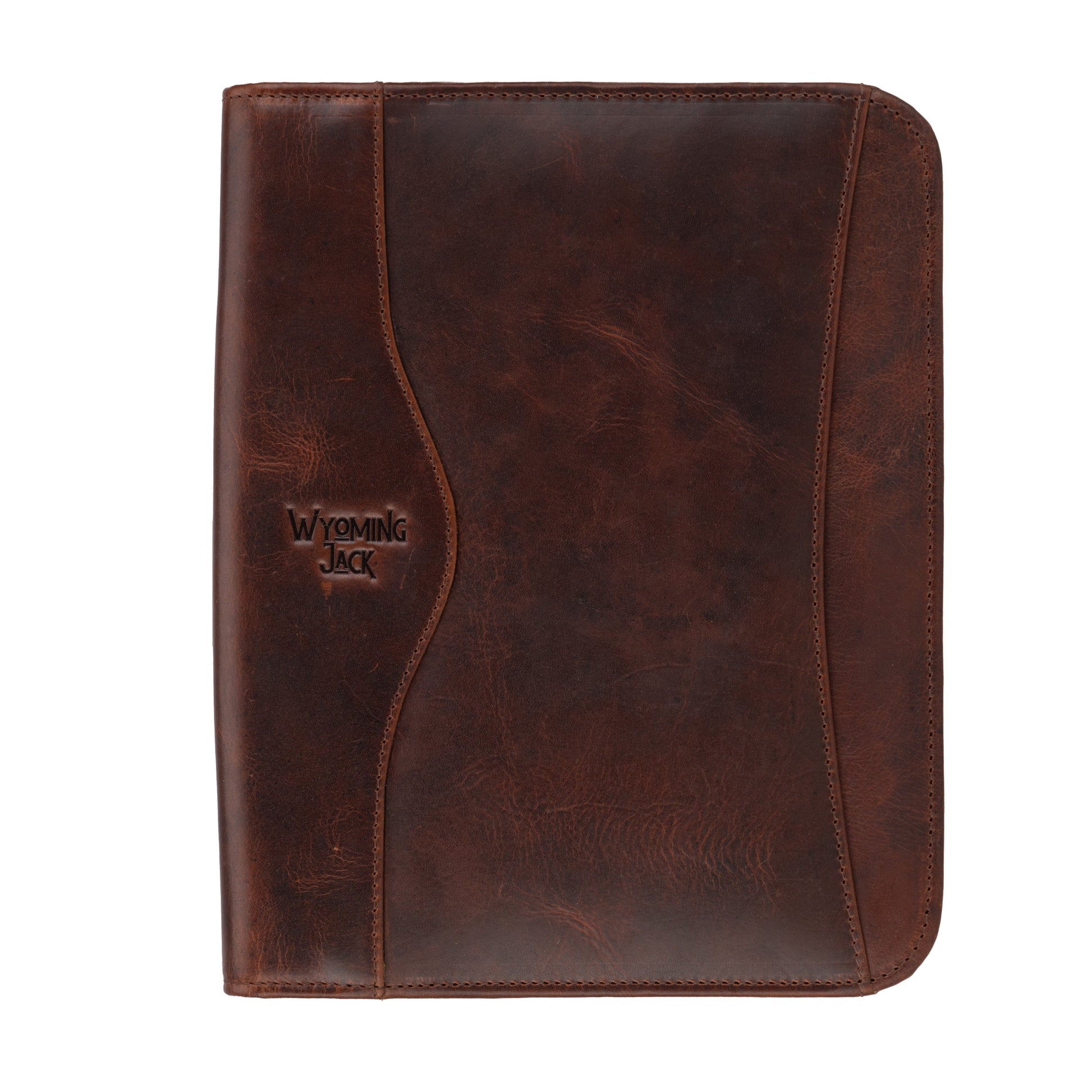 Wyoming Jack Frontier A5 leather portfolio and notebook cover with organization pockets and sleek design.