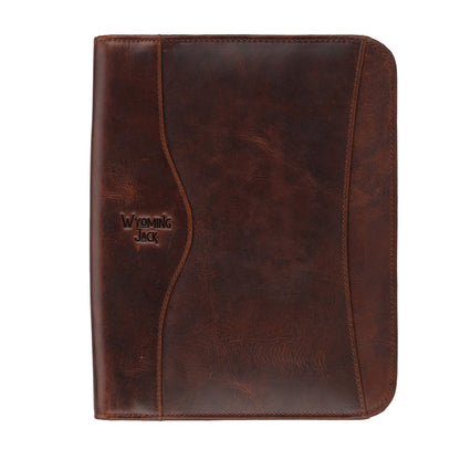 Wyoming Jack Frontier A5 leather portfolio and notebook cover with organization pockets and sleek design.