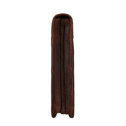 Wyoming Jack Frontier leather padfolio with letter size document holder, featuring a sleek, brown leather exterior and organized interior.