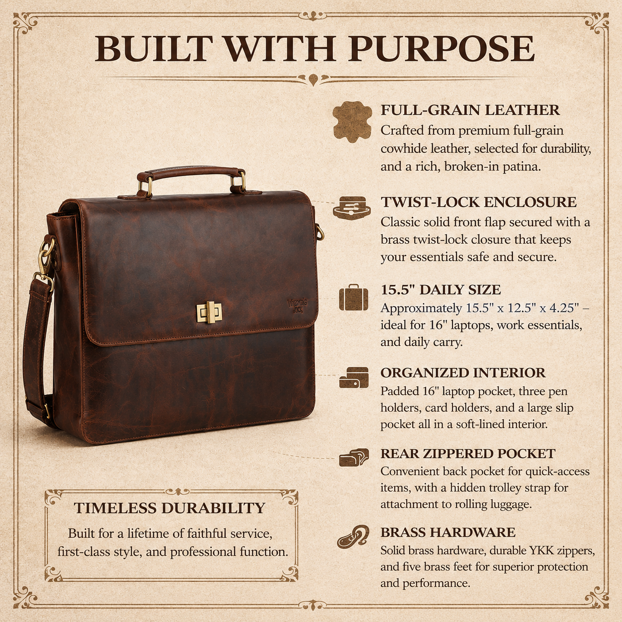 Frontier Leather Messenger Bag for Professionals