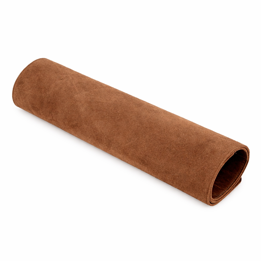 Rolled Wyoming Jack Cutstone leather desk mat, showcasing smooth, high-quality leather surface ideal for workspace organization.