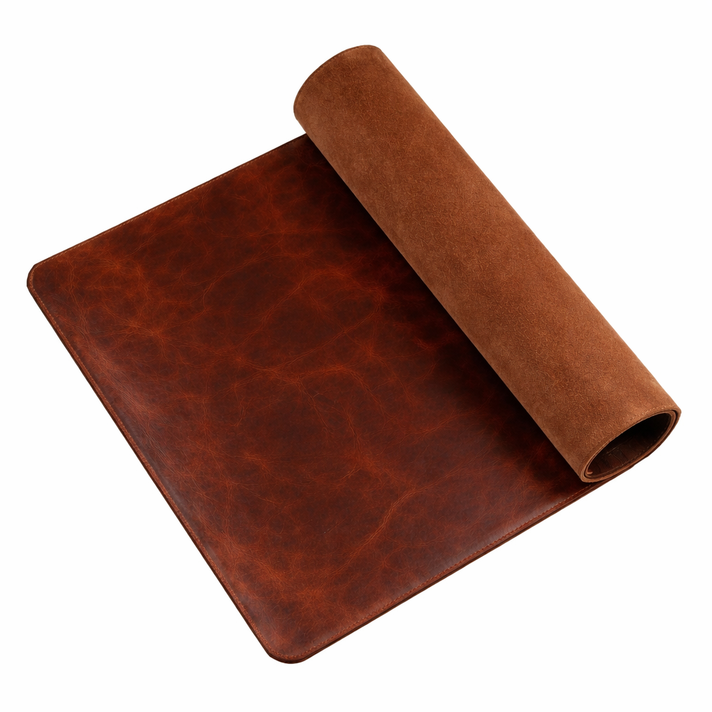 Folded Wyoming Jack Frontier Leather Desk Pad showing smooth leather surface and stitched edges for a stylish office accessory.