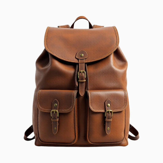 Wyoming Jack full-grain leather backpack with multiple pockets and adjustable straps for style and function