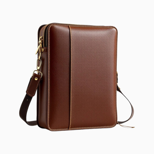 Wyoming Jack full-grain leather bible case with sturdy zipper and adjustable shoulder strap