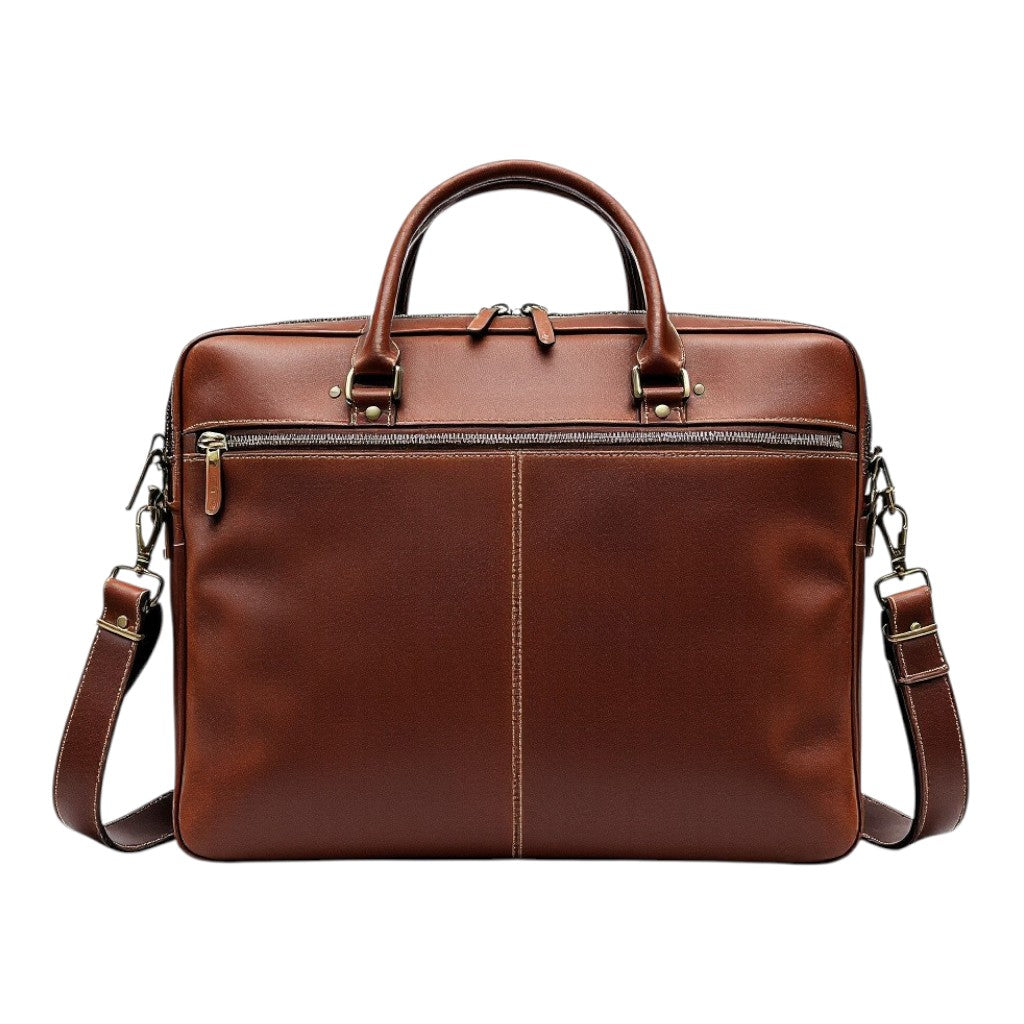 Wyoming Jack full-grain leather laptop bag with dual handles and adjustable shoulder strap