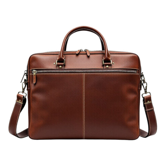 Wyoming Jack full-grain leather laptop bag with dual handles and adjustable shoulder strap