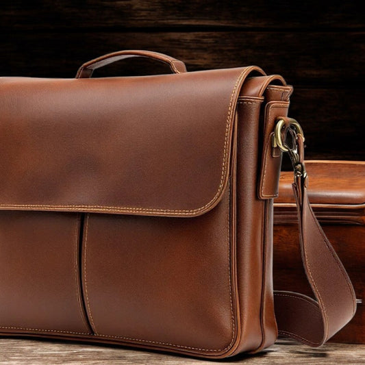 Wyoming Jack full-grain leather messenger bag with a sleek design and comfortable shoulder strap