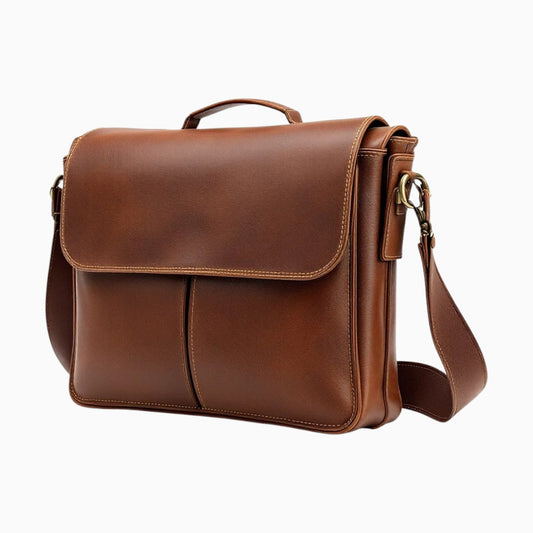 Wyoming Jack full-grain leather messenger bag with adjustable strap and classic design