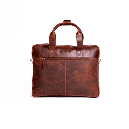 Wyoming Jack Frontier Leather Briefcase showing front view with handles, zipper closure, and classic leather design.