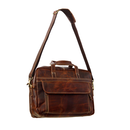 Wyoming Jack Homestead large leather briefcase with multiple compartments, featuring sturdy handles and organized interior for professionals.