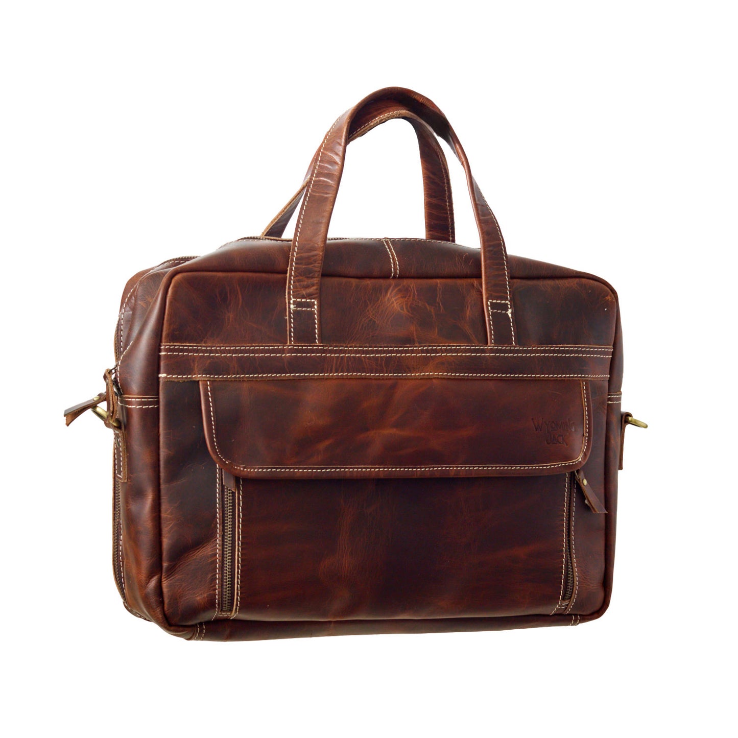 Wyoming Jack Homestead large leather briefcase with multiple compartments for organization and professional style.
