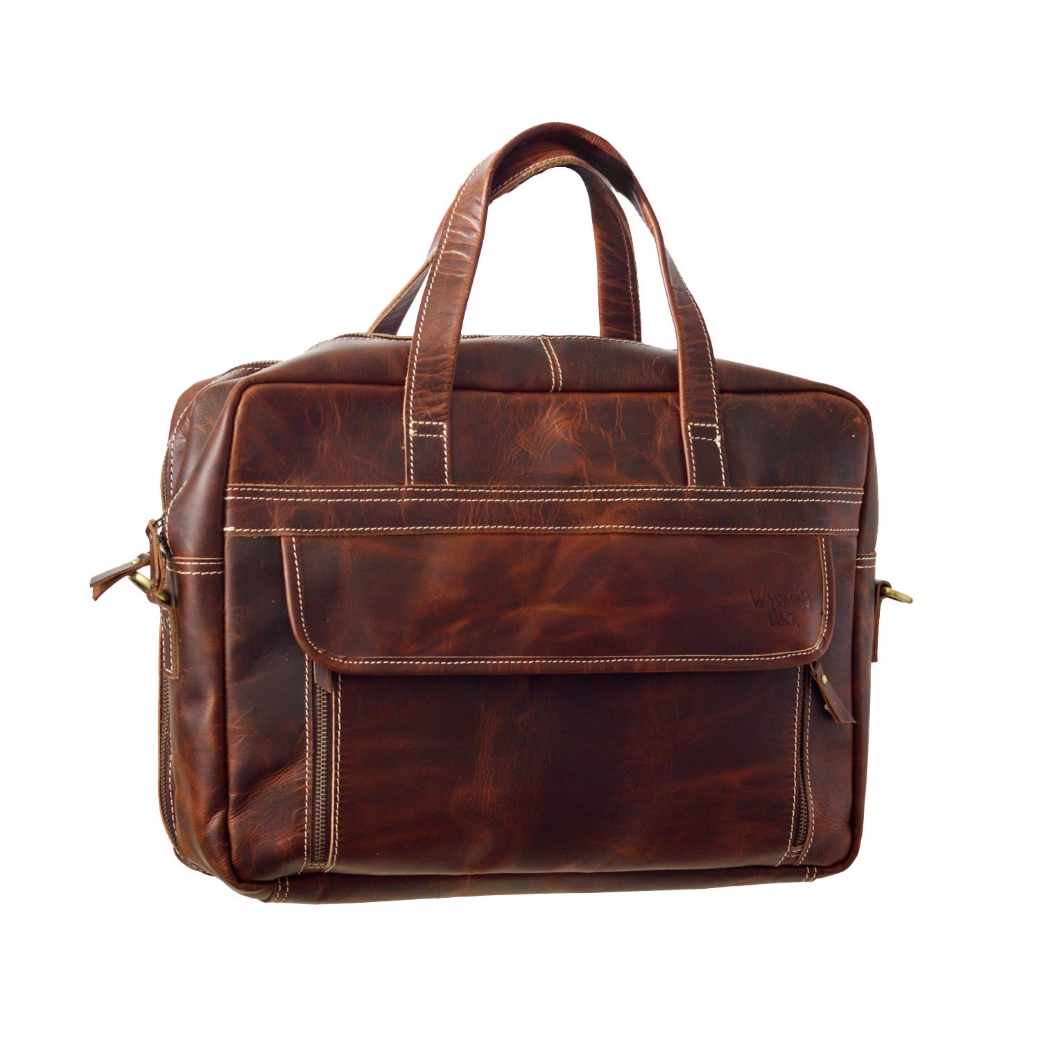Wyoming Jack Homestead large leather briefcase with multiple compartments for organization and professional style.