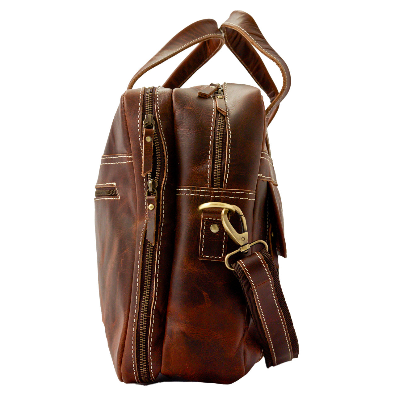 Wyoming Jack Homestead large leather briefcase with multiple compartments, featuring sturdy handles and polished finish.