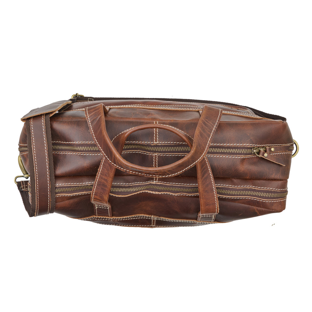 Homestead large leather briefcase by Wyoming Jack with multiple compartments, showcasing sturdy leather construction and organized interior.