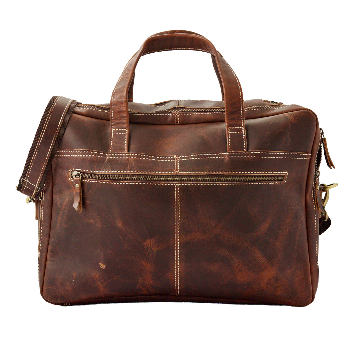 Wyoming Jack Homestead large leather briefcase with multiple compartments, brown leather exterior and sturdy handle for professional use