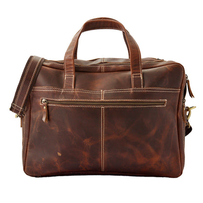 Wyoming Jack Homestead large leather briefcase with multiple compartments, brown leather exterior and sturdy handle for professional use