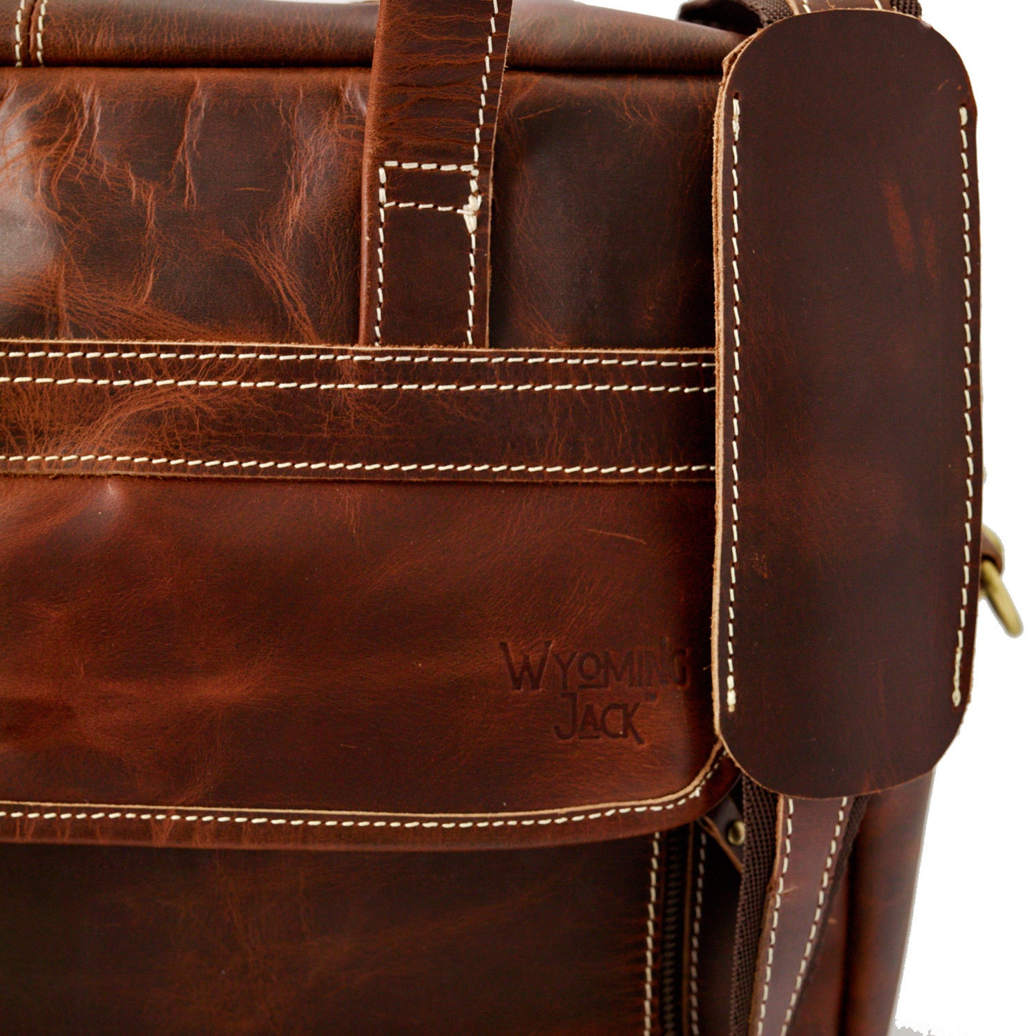 Wyoming Jack Homestead large leather briefcase with multiple compartments, featuring sturdy handles and a professional design.