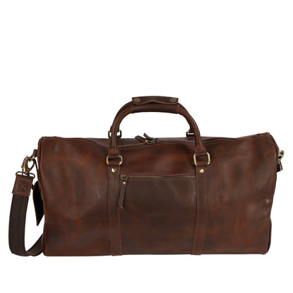 Wyoming Jack Homestead Leather Duffle Bag for weekend travel, featuring durable leather construction and spacious interior.
