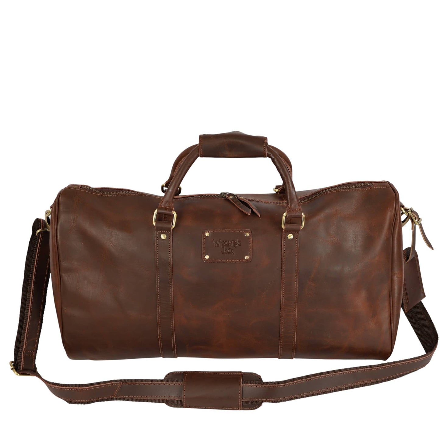 Wyoming Jack Homestead Leather Duffle Bag for Weekend Travel, featuring durable leather and spacious design for travel.