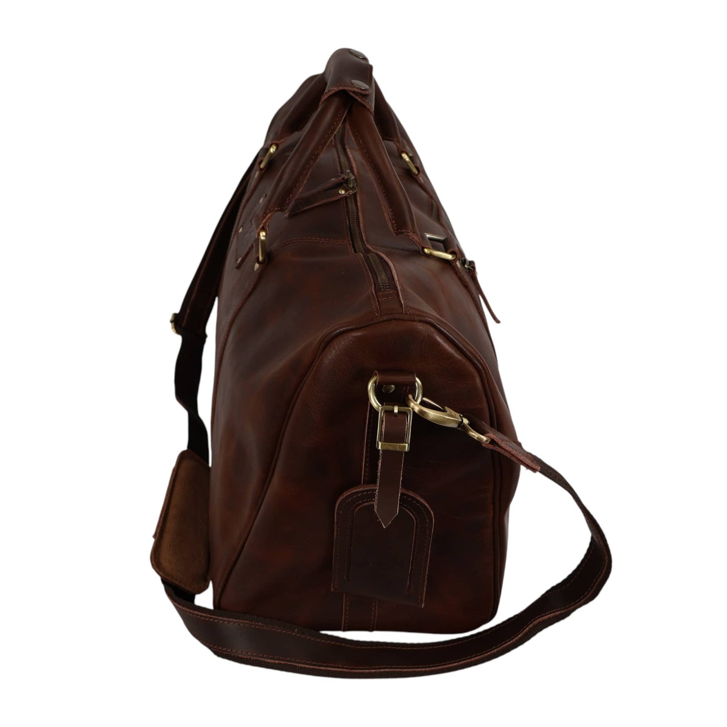 Wyoming Jack Homestead Leather Duffle Bag for weekend travel, rugged leather travel bag with sturdy handles and spacious interior.