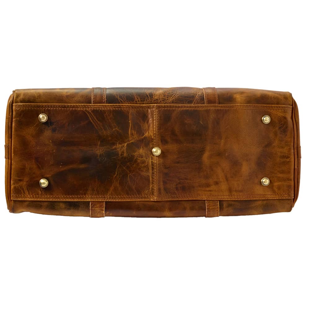 Wyoming Jack Badlands Leather Duffle Bag 20 Inch carry-on with sturdy handles and leather finish, ideal for travel and weekend trips.