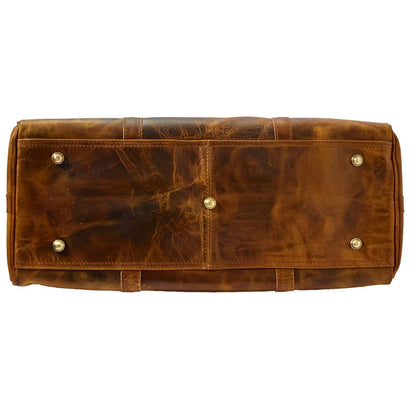 Wyoming Jack Badlands Leather Duffle Bag 20 Inch carry-on with sturdy handles and leather finish, ideal for travel and weekend trips.