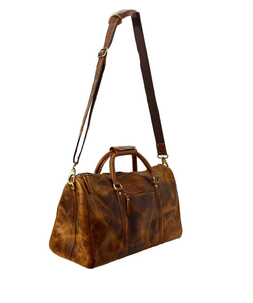 Wyoming Jack Badlands Leather Duffle Bag 20 Inch carry-on with sturdy leather construction and classic design.