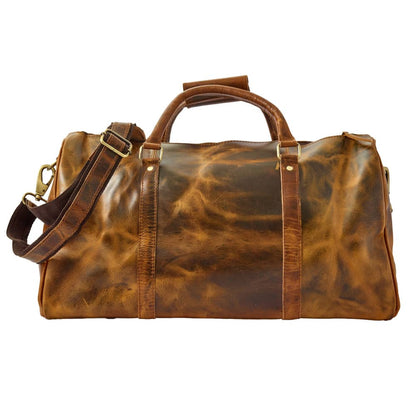 Wyoming Jack Badlands Leather Duffle Bag 20 Inch carry-on with sturdy handles and spacious interior for travel essentials.
