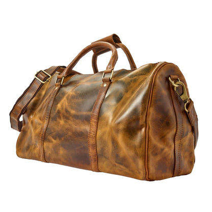 Wyoming Jack Badlands Leather Duffle Bag, 20-inch carry-on with sturdy leather construction and classic design.