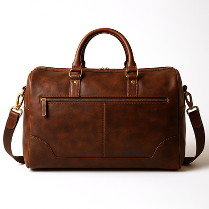 Wyoming Jack Expedition Leather Duffle Bag with personalized custom engraving and sturdy leather construction.