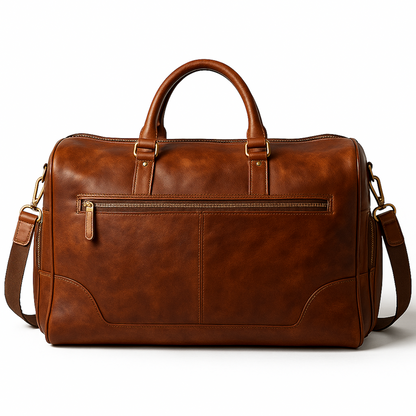 Wyoming Jack Heritage Leather Weekender Duffle Bag with customizable options, made of premium leather for travel and weekend trips.