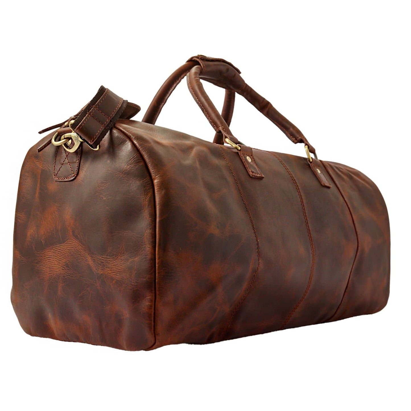 Wyoming Jack Badlands leather duffle bag with shoe compartment, rugged design, and sturdy handles for travel and storage.