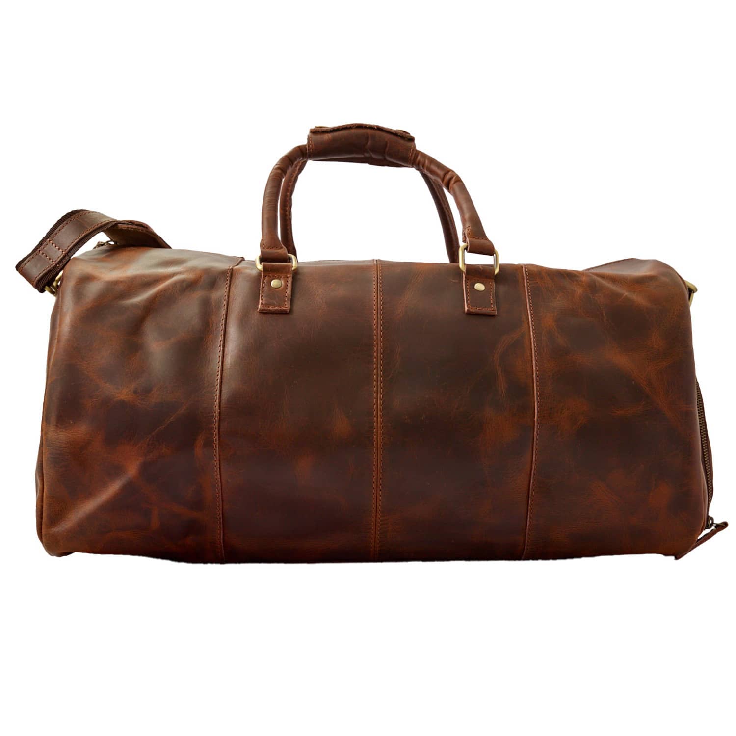 Wyoming Jack Badlands Leather Duffle Bag with shoe compartment, rugged design, and sturdy leather construction for travel and storage.
