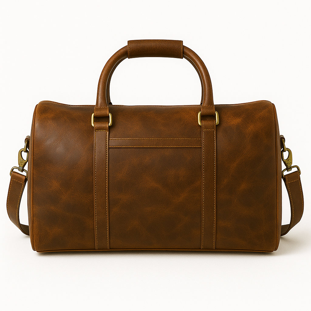 Wyoming Jack leather duffle bag with customizable personalized design, featuring sturdy handles and spacious interior for travel or gym use.