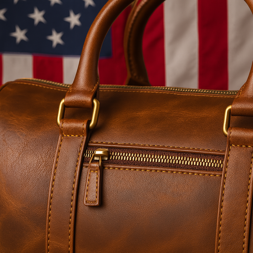 Wyoming Jack leather duffle bag with customizable personalization, featuring sturdy handles and spacious interior for travel and storage.